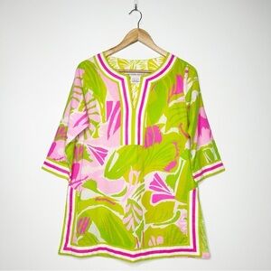 Gretchen Scott Designs Split Neck Tunic Pink/Lime Print Size Small